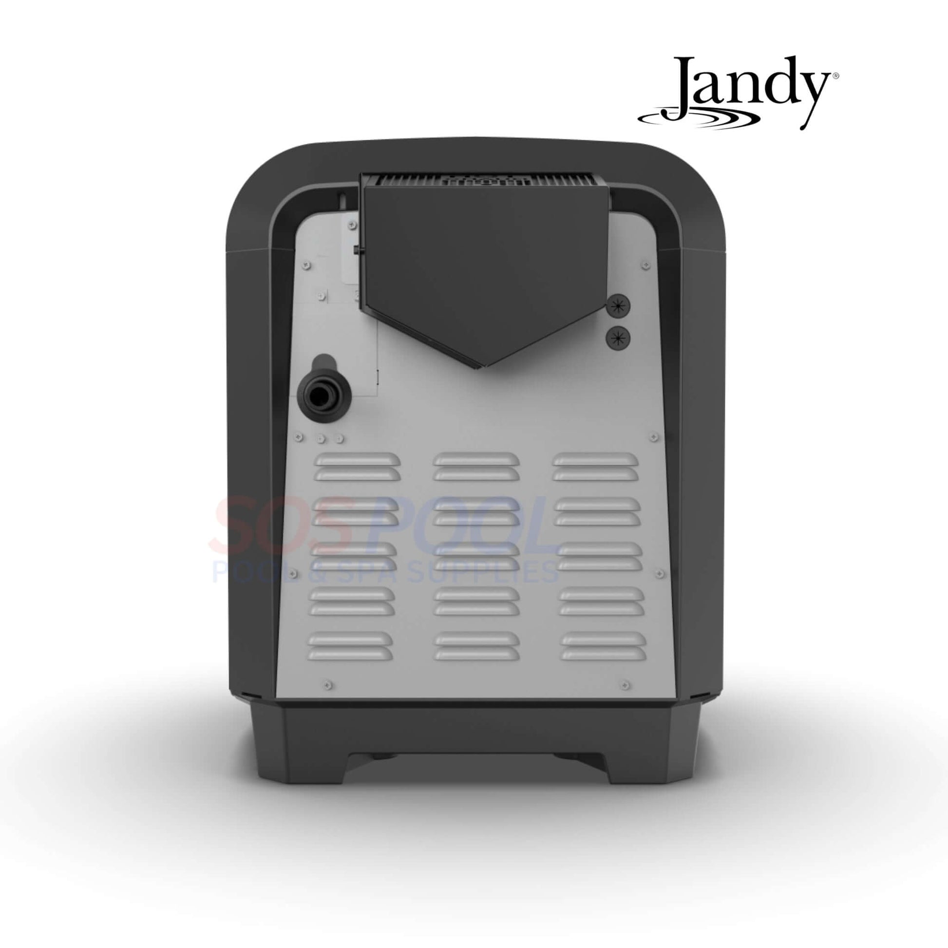 Jandy JXi 400 BTU Propane Pool & Spa Heater back view, compact design, low-NOx for eco-friendly heating, SOS Pool supplies.