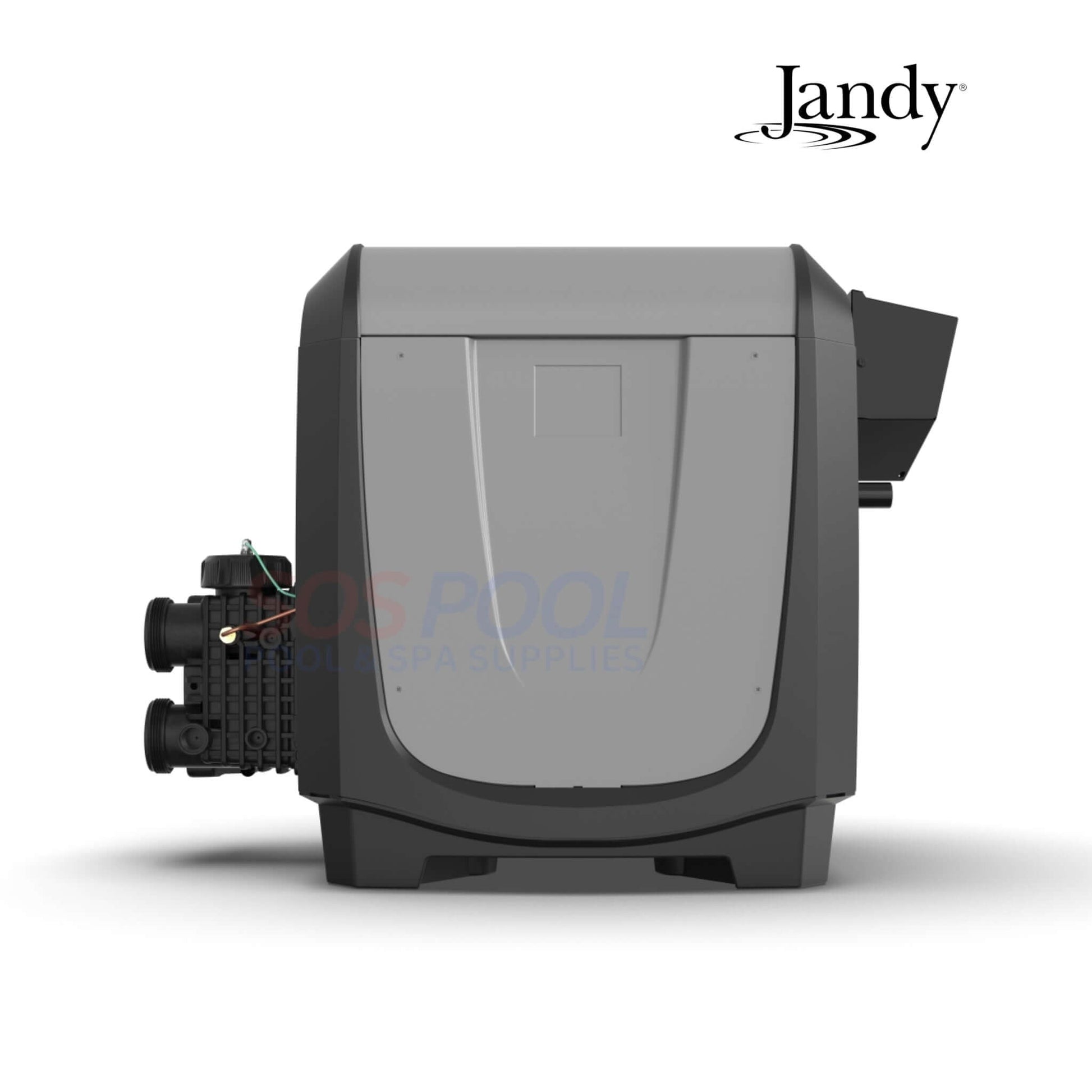 Jandy JXiQ 260NK Natural Gas Pool & Spa Heater, side view, gray color, equipped for efficient heating, from SOS Pool.