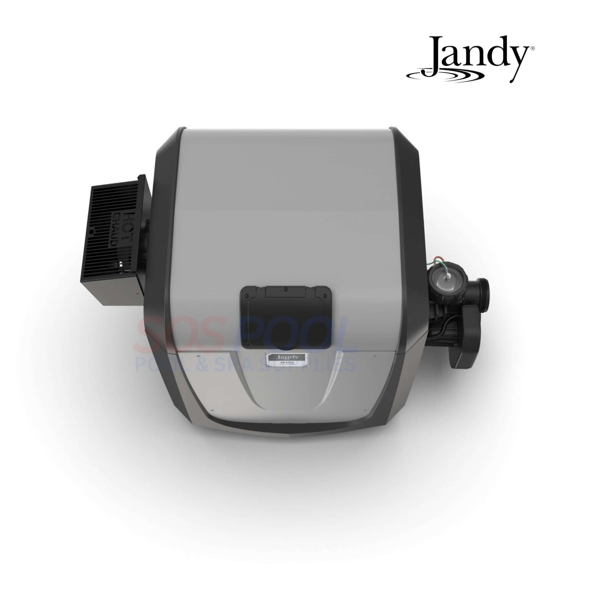 Top view of Jandy JXiQ400NK Natural Gas Pool Heater, 399,000 BTUs, copper HX, ideal for swimming pools. SOS Pool supplies.