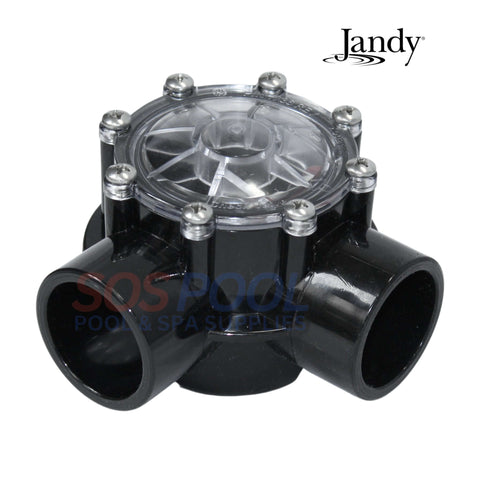 Jandy 90 Degree Check Valve 7511 for pools, 1.5"-2" plumbing, featuring clear lid, red seal by SOS Pool.