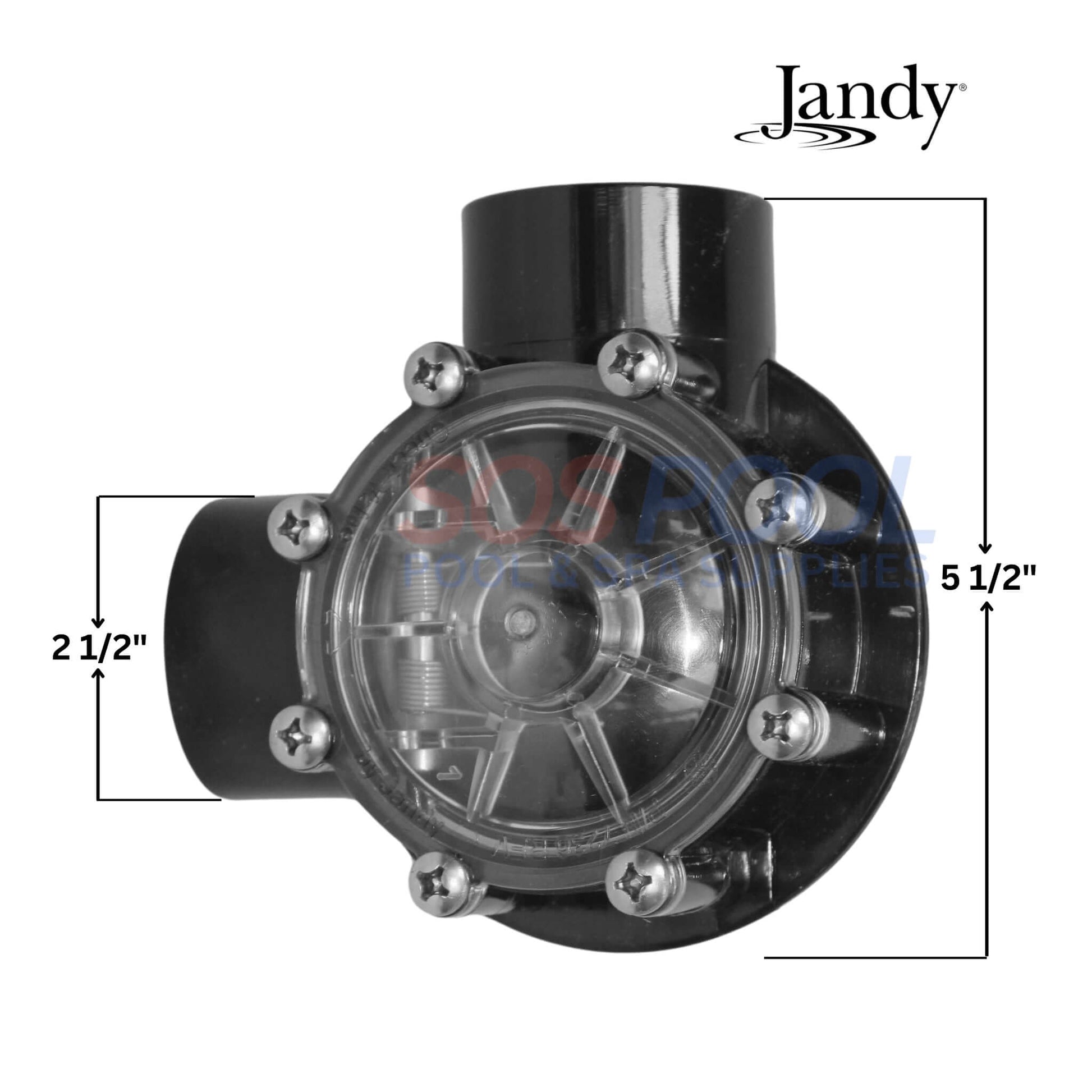 Jandy 90 Degree Check Valve 7512 with clear lid and red seal plate, compatible with 2" and 2.5" plumbing | SOS Pool