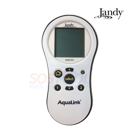 Jandy AquaLink AquaPalm Wireless Remote | R0687300, white handheld controller with LCD screen and buttons for pool automation.