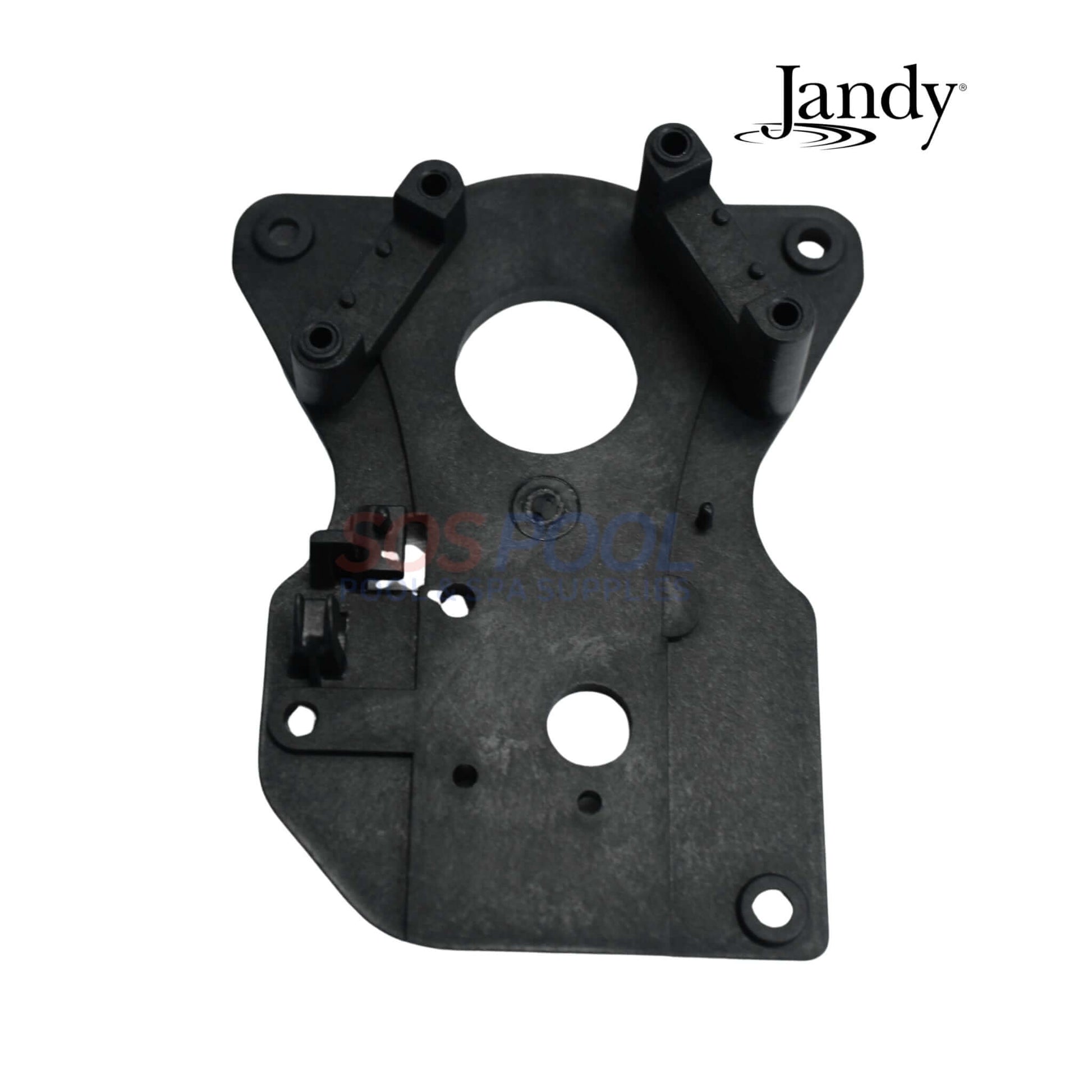 Jandy Center Plate Kit For JVA Valve Actuators | R0408700, black plastic part showing mounting holes and microswitches, used in pool supplies.