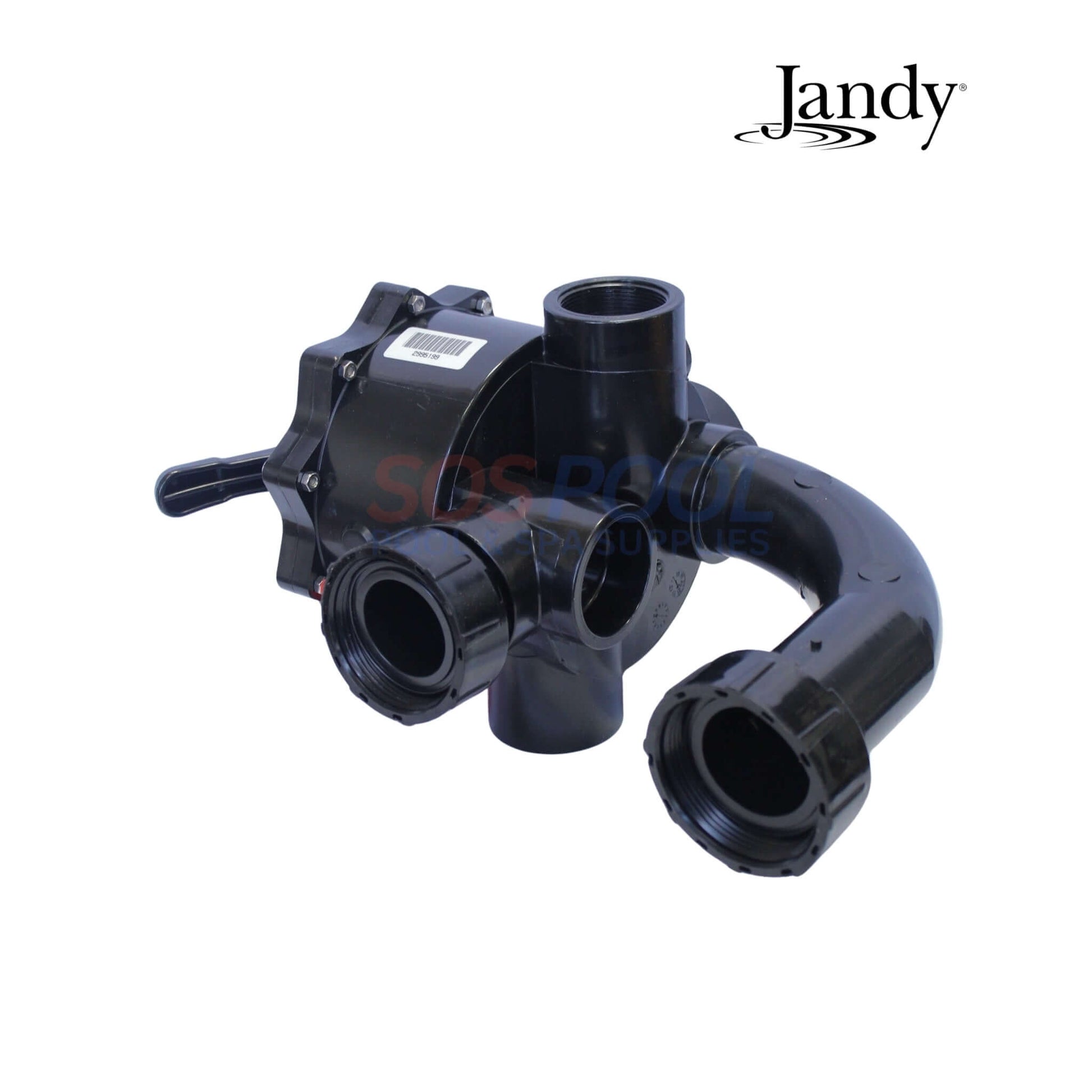 Jandy DEL48/60 2" Side Mount Multiport Valve | A0553645 in black, showing the control lever and sockets for swimming pool parts.