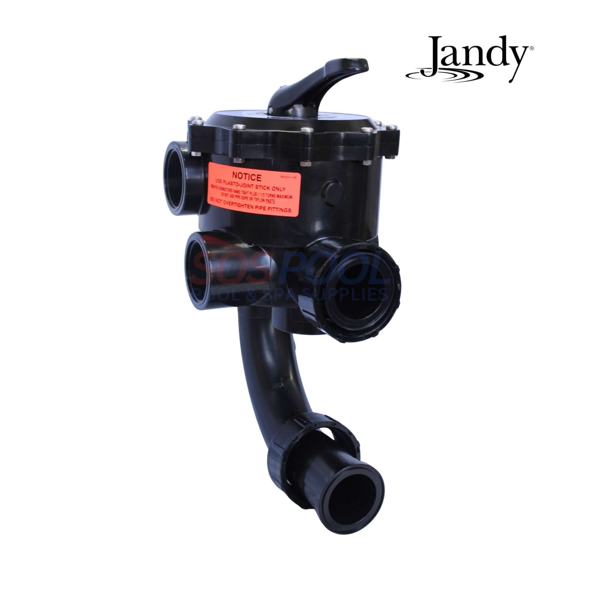 Jandy DEL48/60 2" Side Mount Multiport Valve | A0553645 in black, showing 6-position lever and dual ports, ideal for pool systems.