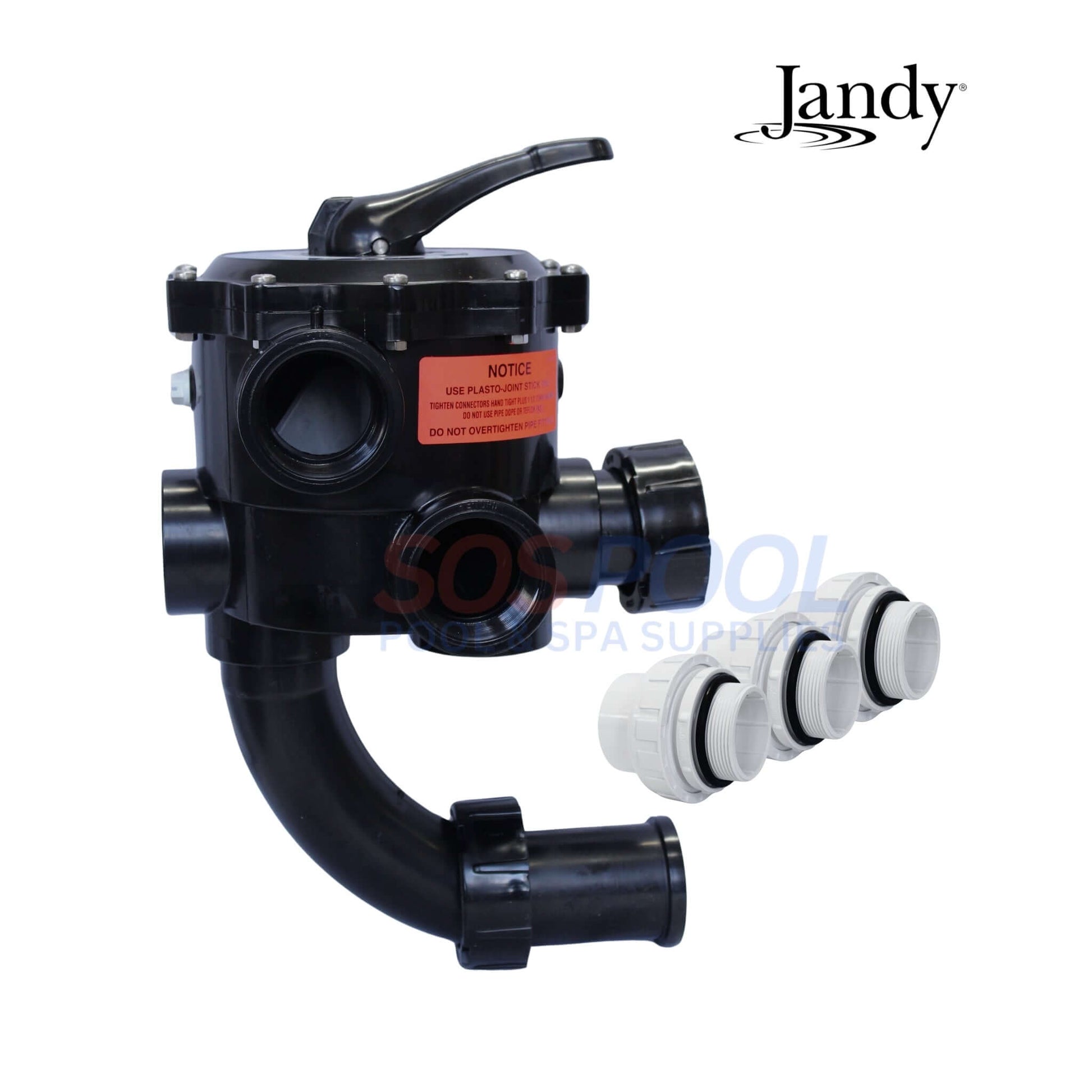 Jandy DEL48/60 2" Side Mount Multiport Valve | A0553645 in black with control lever, ideal for pool filtration systems.
