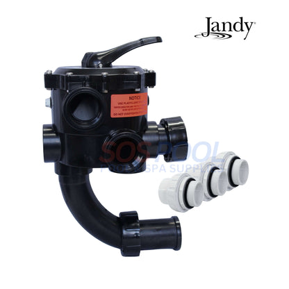 Jandy DEL48/60 2" Side Mount Multiport Valve | A0553645 in black with control lever, ideal for pool filtration systems.