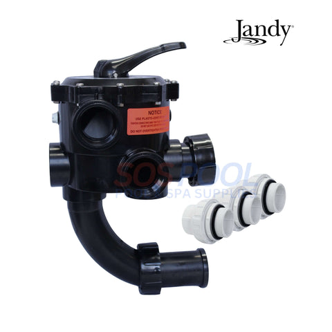 Jandy DEL48/60 2" Side Mount Multiport Valve | A0553645 in black with control lever, ideal for pool filtration systems.