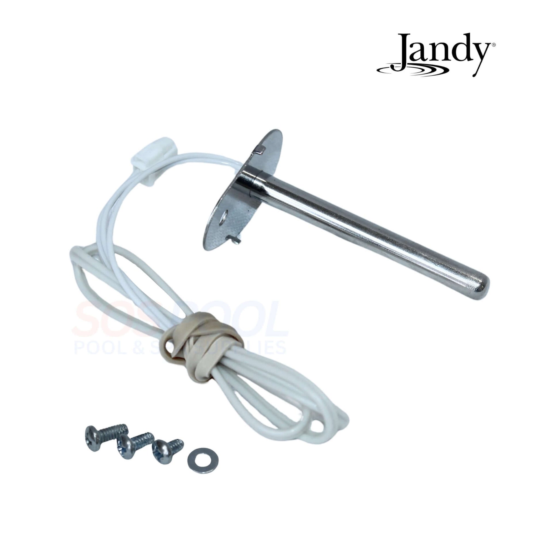 Jandy Flue Sensor Kit Thermistor R0719402 for JXiQ Heater, includes screws, wire, and connector, ideal for pool safety.