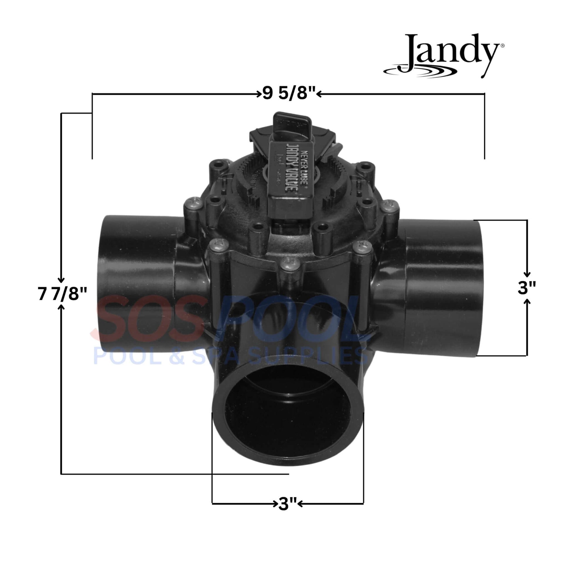 Jandy Neverlube 3 Port Diverter Valve 4719, 2.5" - 3", durable CPVC, SOS Pool product details.