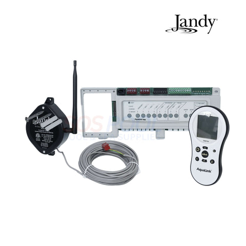 Jandy AquaLink PDA-P4 system with control panel, wireless remote, and pump for SOS Pool automation.