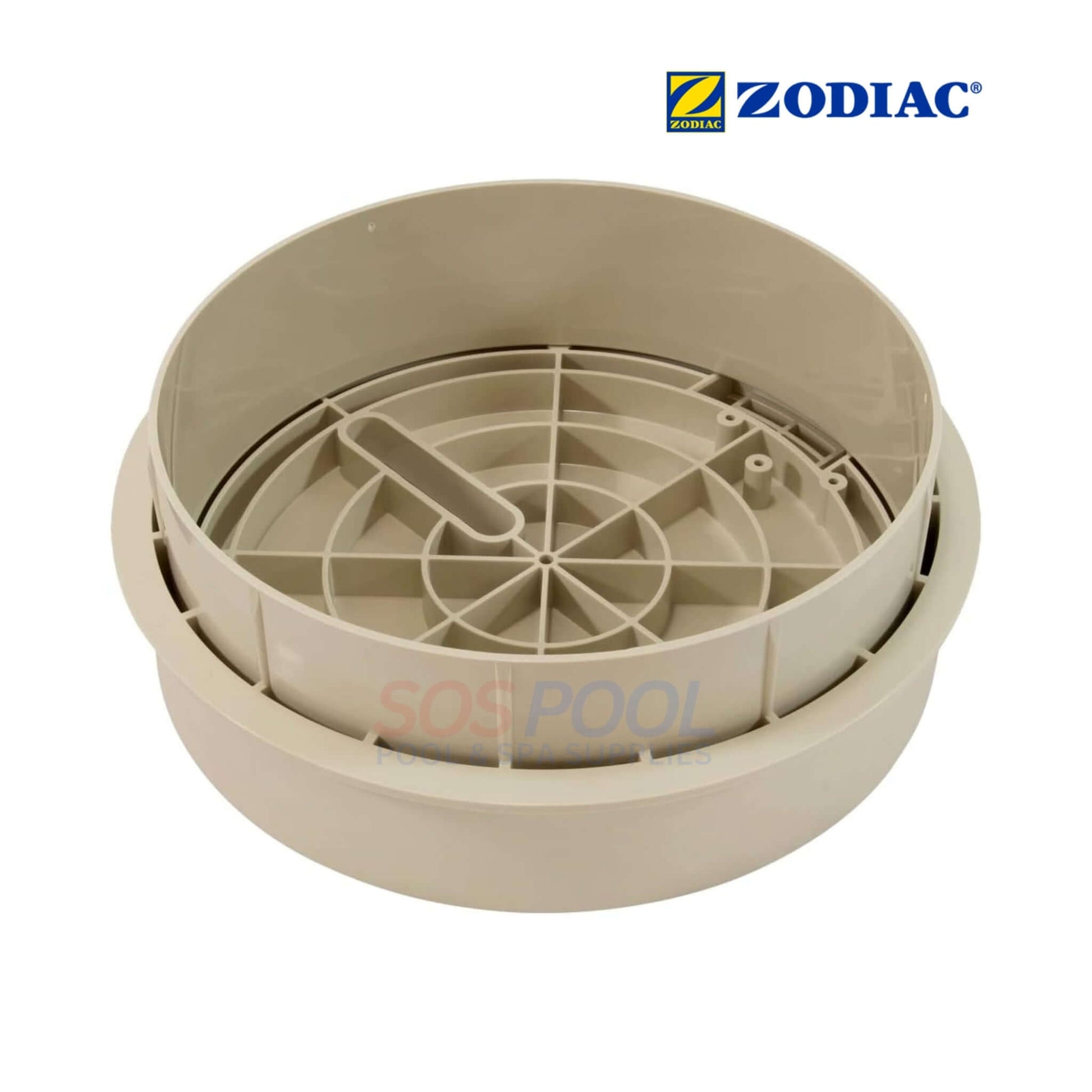 Zodiac pool part lid and collar with SOS Pool branding for swimming pool systems, SKU/part number included.