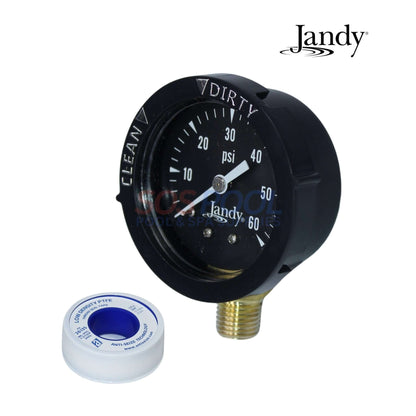 Jandy Pressure Gauge R0556900 for CS and CJ Series Filters, measuring 0-60 PSI, perfect for SOS Pool maintenance.