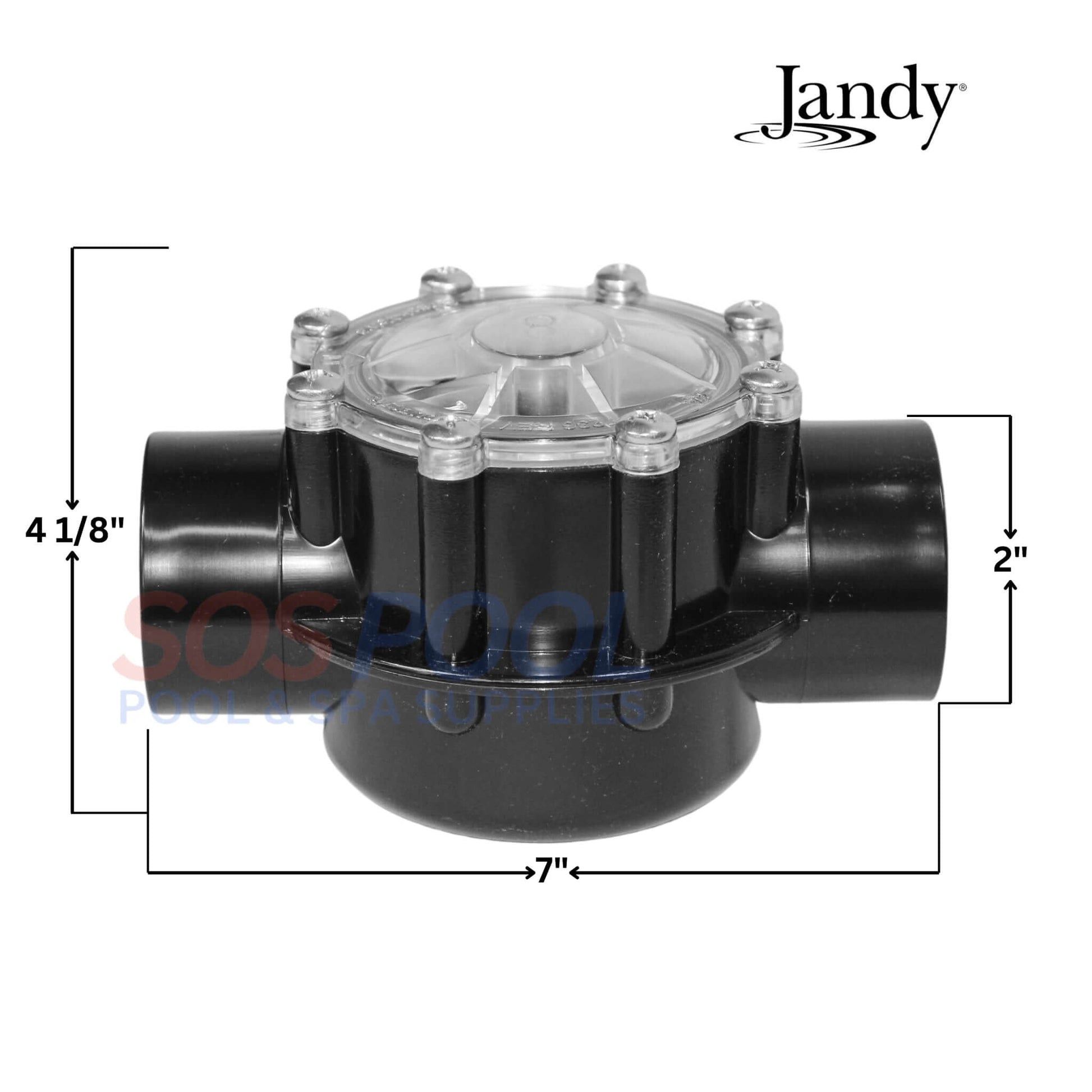 Jandy Swing Straight Check Valve 7235, 1.5"-2", durable CPVC, SOS Pool branding for pool systems.