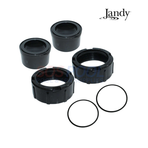 Jandy Union kit for FloPro Pumps featuring two tail pieces, union nuts, and O-rings from SOS Pool.