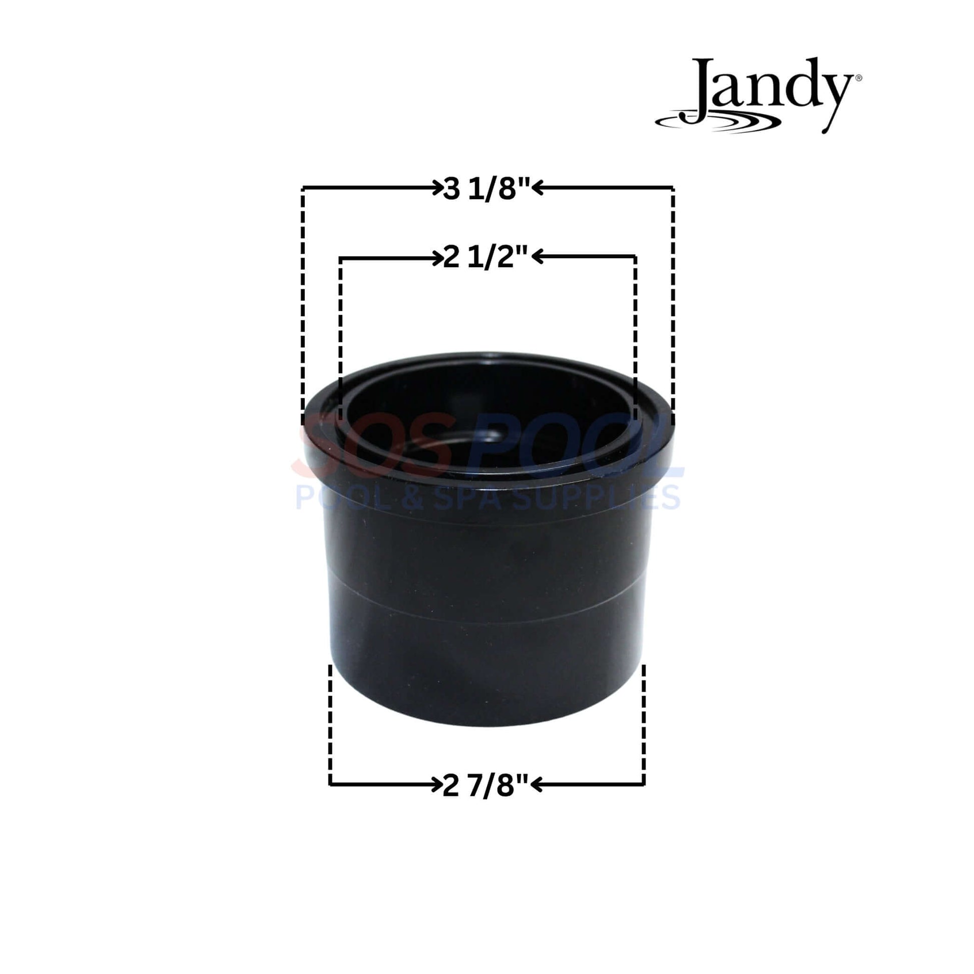 Jandy Universal Half Union Set & Drain Plug Cap for DEV and DEL Filters, dimensions shown, SOS Pool supplies.