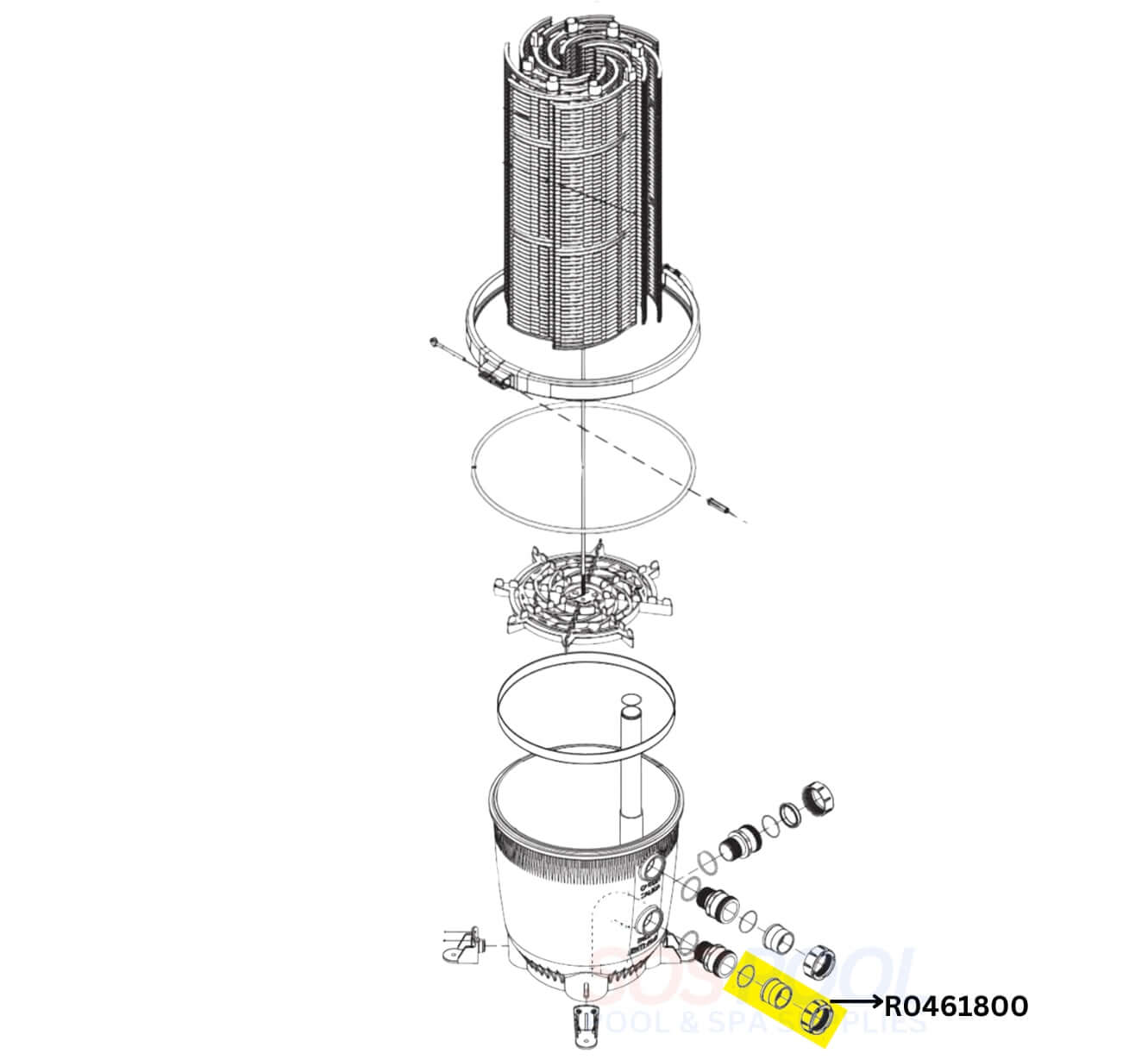 Jandy Universal Half Union Set & Drain Plug Cap R0461800 for DEV and DEL Filters, SOS Pool, complete replacement kit.