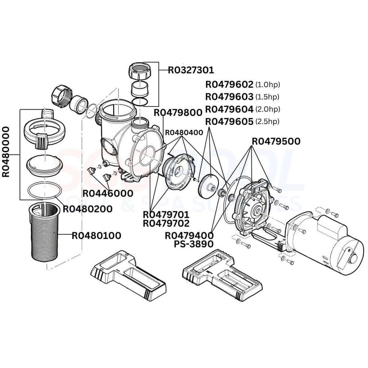 Jandy FloPro Single Speed Pump Diagram & Part List