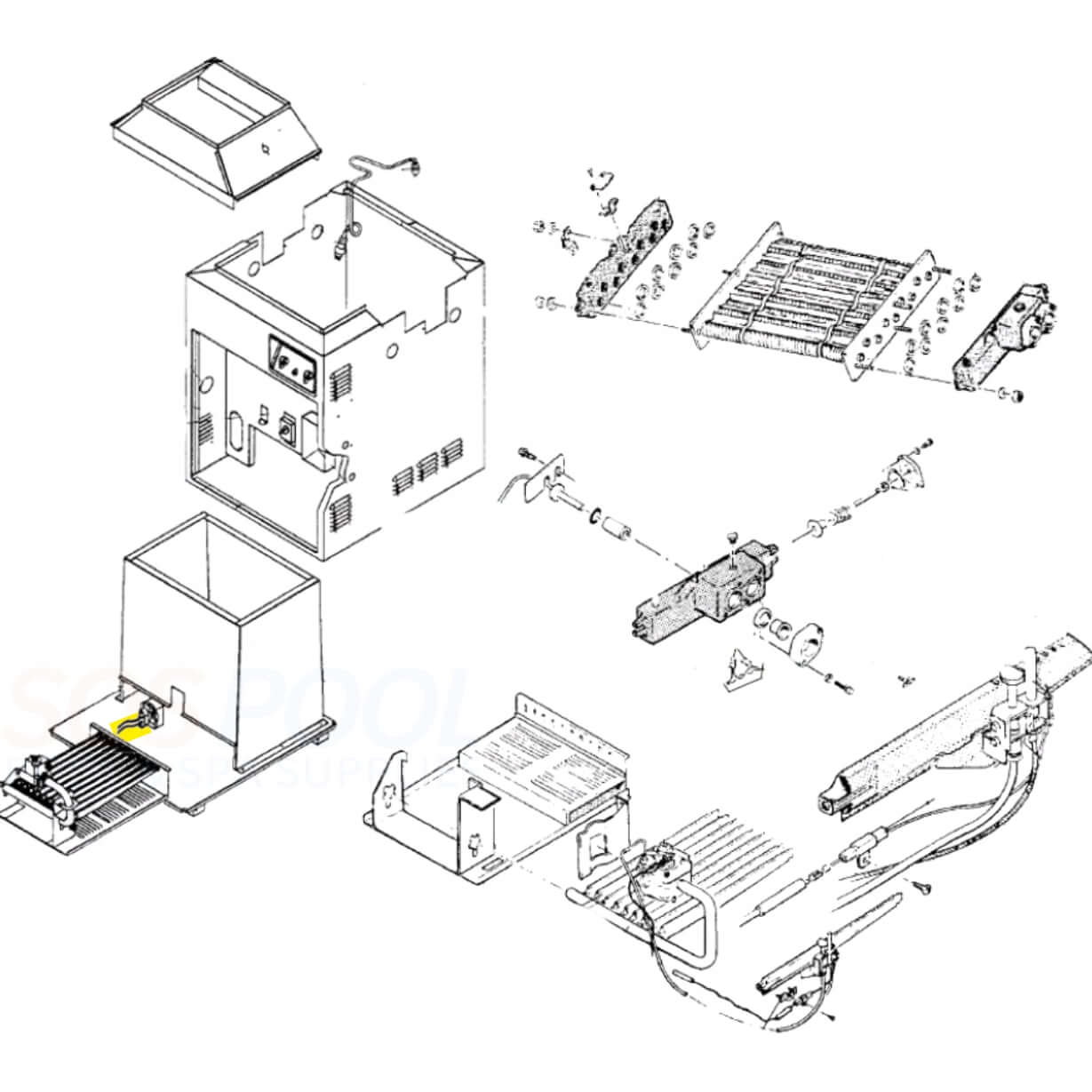 Exploded view diagram of Jandy Lite2 LD heater components, including ignitor R0317200, for SOS Pool maintenance.