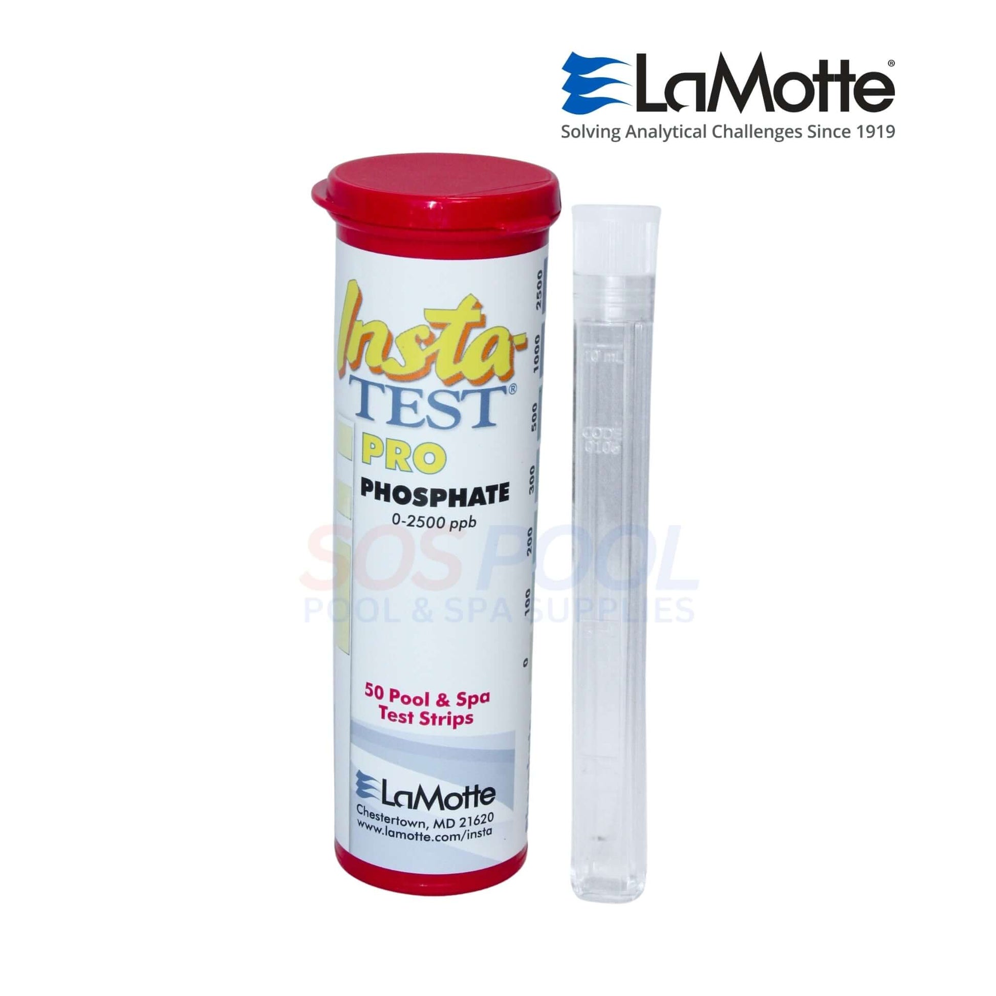 LaMotte Insta-Test Low Range Phosphate Test Strips | 50 Strips | 3021-H-6 in moisture-resistant container for pool testing.