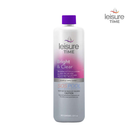 Leisure Time Bright & Clear Water Clarifier 32 oz bottle for hot tubs, Spa Clarifier, SOS Pool safety warning