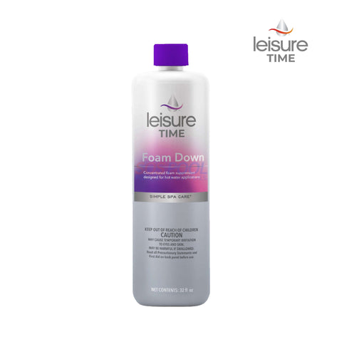 Leisure Time Foam Down Spa Foam Remover 32 oz bottle, concentrated foam suppressant for hot water applications.