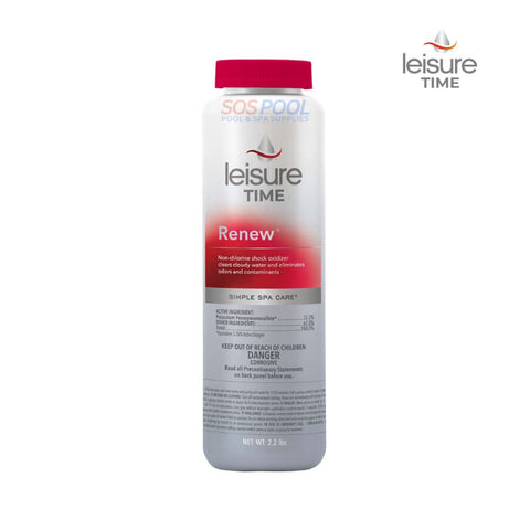 Leisure Time Renew Non-Chlorine Shock Oxidizer for spas and hot tubs from SOS Pool, 2.2 lbs, effective for water maintenance.