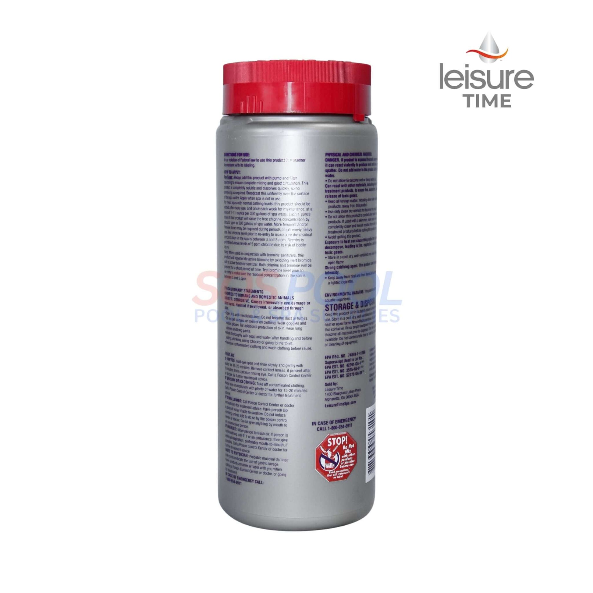 Leisure Time Replenish Shock Oxidizer 2lb bottle for spa water maintenance and clarity, SOS Pool.