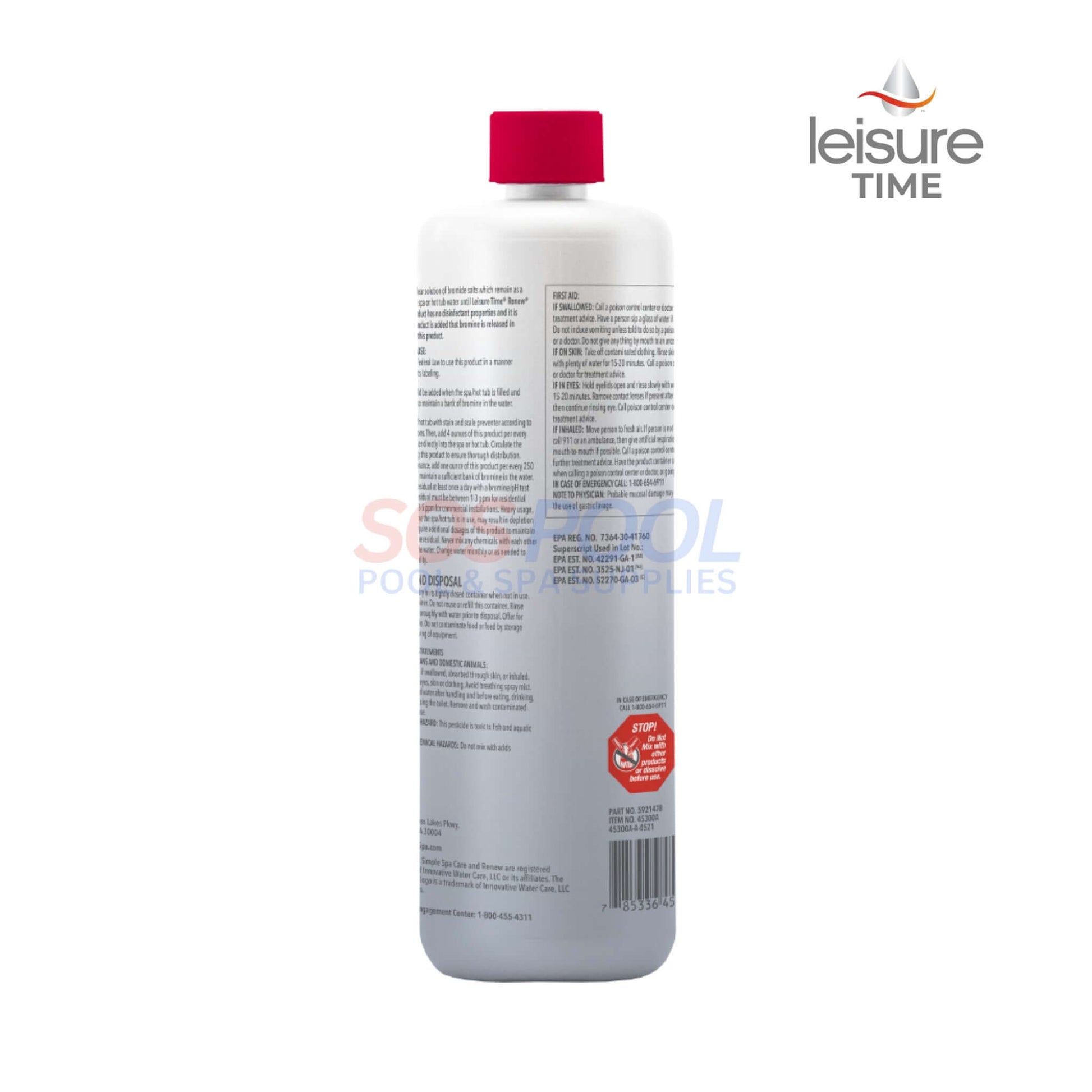Leisure Time Reserve Bromide Solution 32 oz bottle for effective spa water sanitization with SOS Pool.