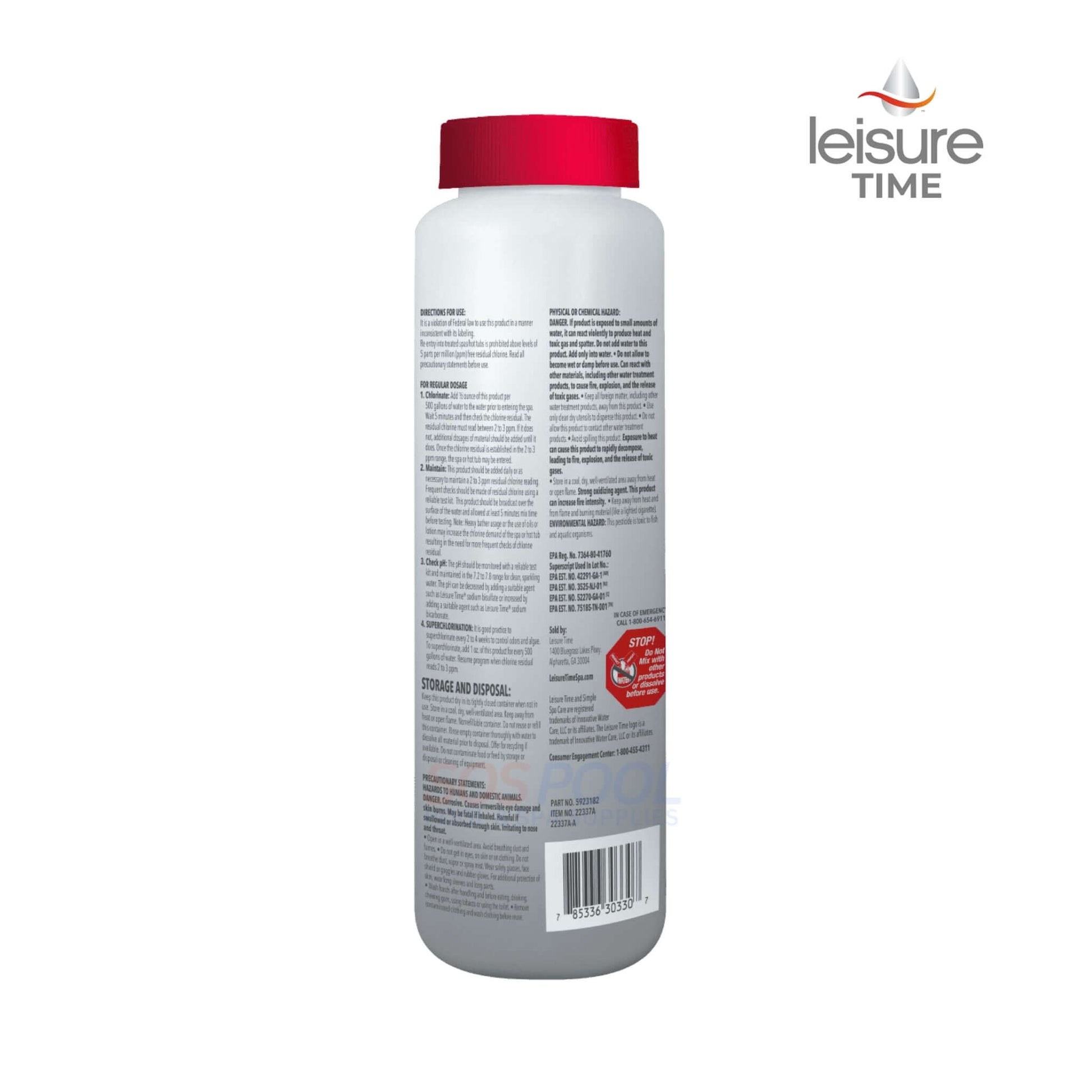 Leisure Time Spa 56 Chlorinating Granules bottle, 2 lbs for hot tubs and spas, EPA approved, effective sanitization by SOS Pool.