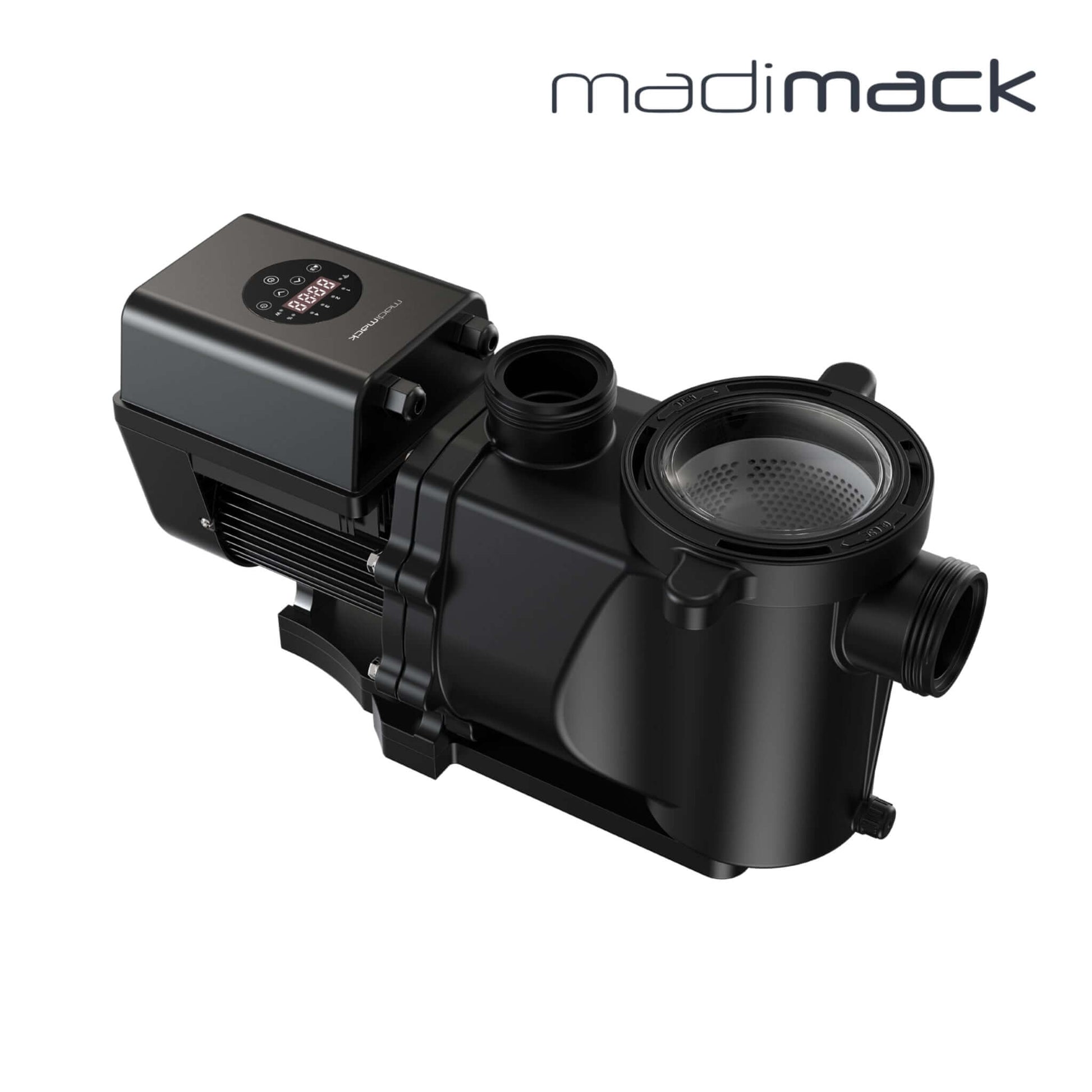 MadiMack InverFlow Plus VSP Pool Pump | WiFi Enabled | 5-Year Warranty, black design showcasing controls and efficient design for optimal pool performance.