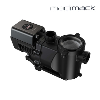 MadiMack InverFlow Plus VSP Pool Pump | WiFi Enabled | 5-Year Warranty, black design showcasing controls and efficient design for optimal pool performance.