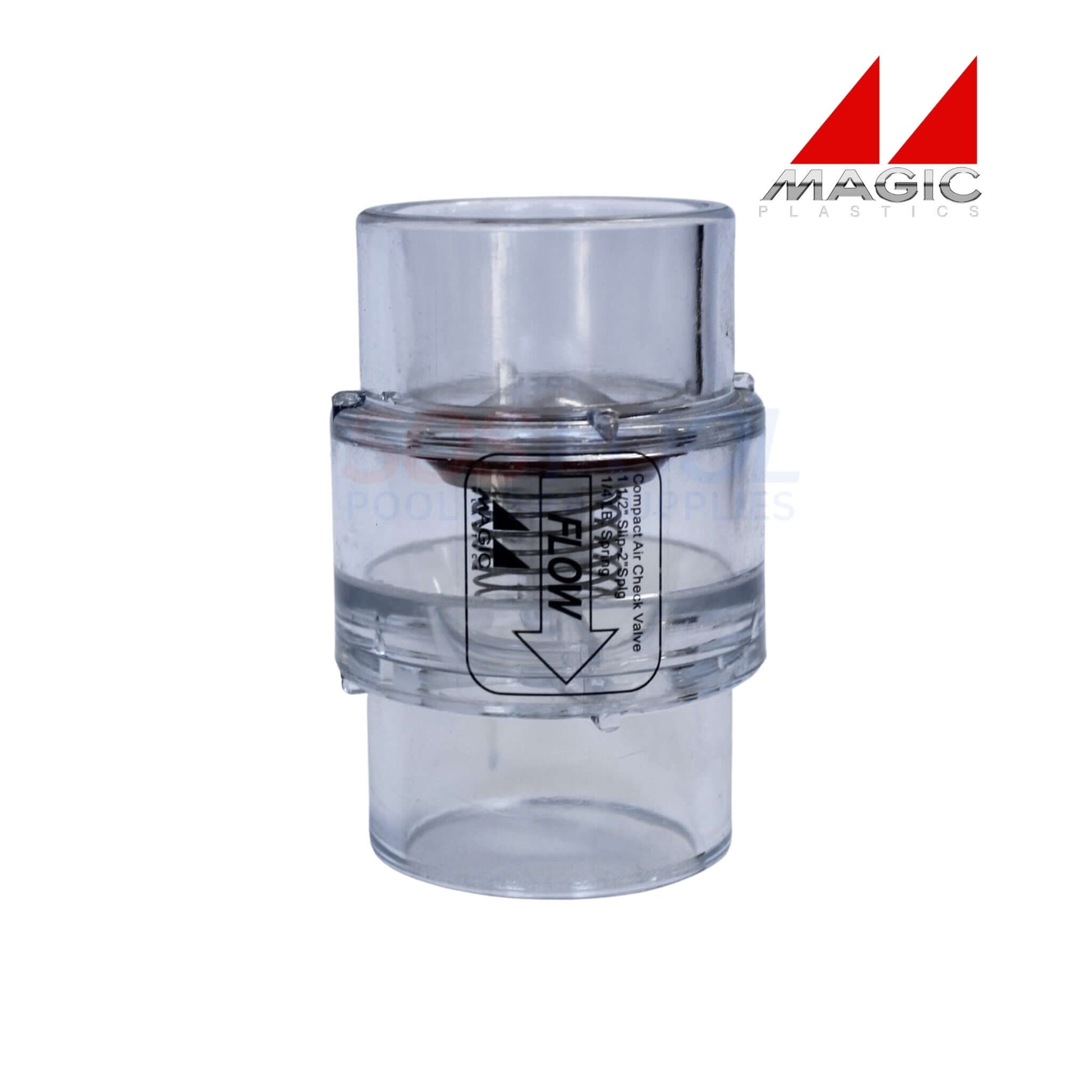 Magic Plastics 1.5" Slip x 2" Spigot Check Valve, clear PVC, ideal for swimming pool parts, SKU 0830-15C.