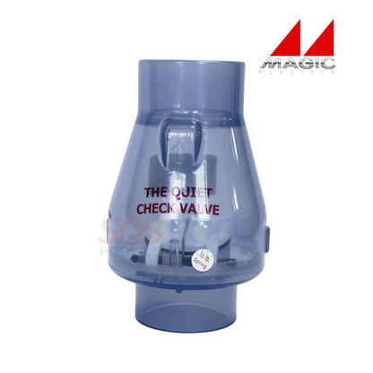 Magic Plastics 2" Slip x Slip Check Valve 0821-20C in clear color, showing the spring mechanism, ideal for pool supplies.