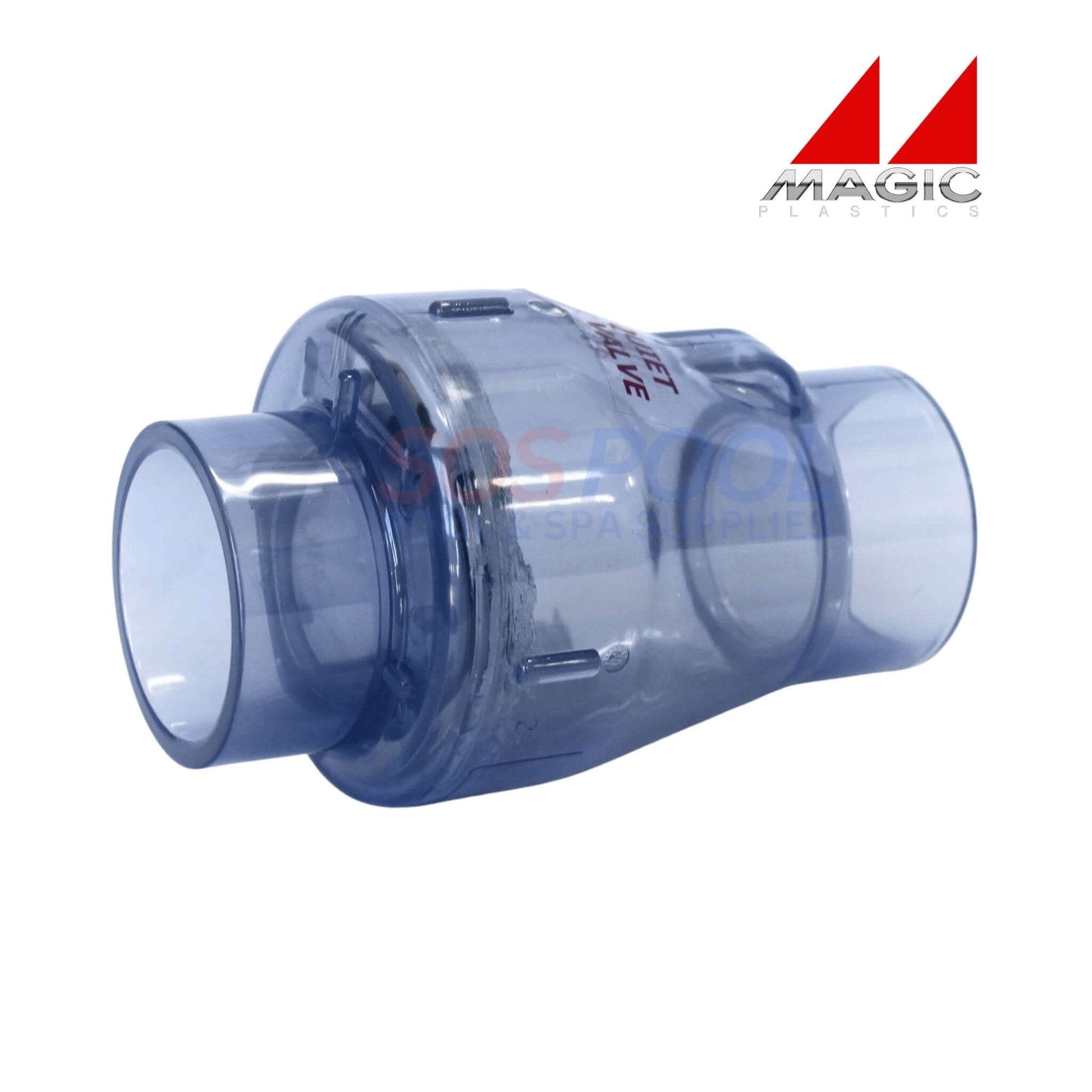 Magic Plastics 0821-20C 2" slip x slip check valve, clear design for reliable backflow prevention in pools, spas, and irrigation.