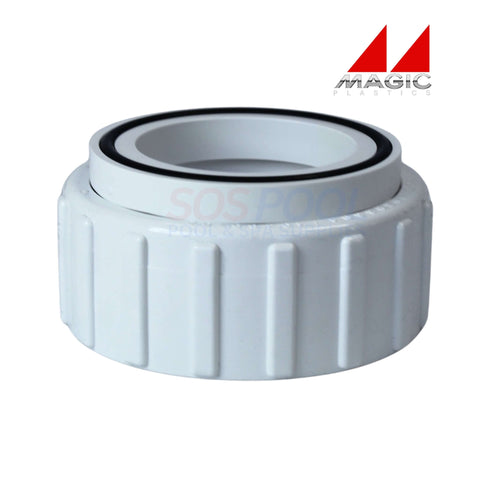 Magic Plastics 2" Pump Union Assembly 0602-20 in white, designed for secure pool connections, from SOS Pool.