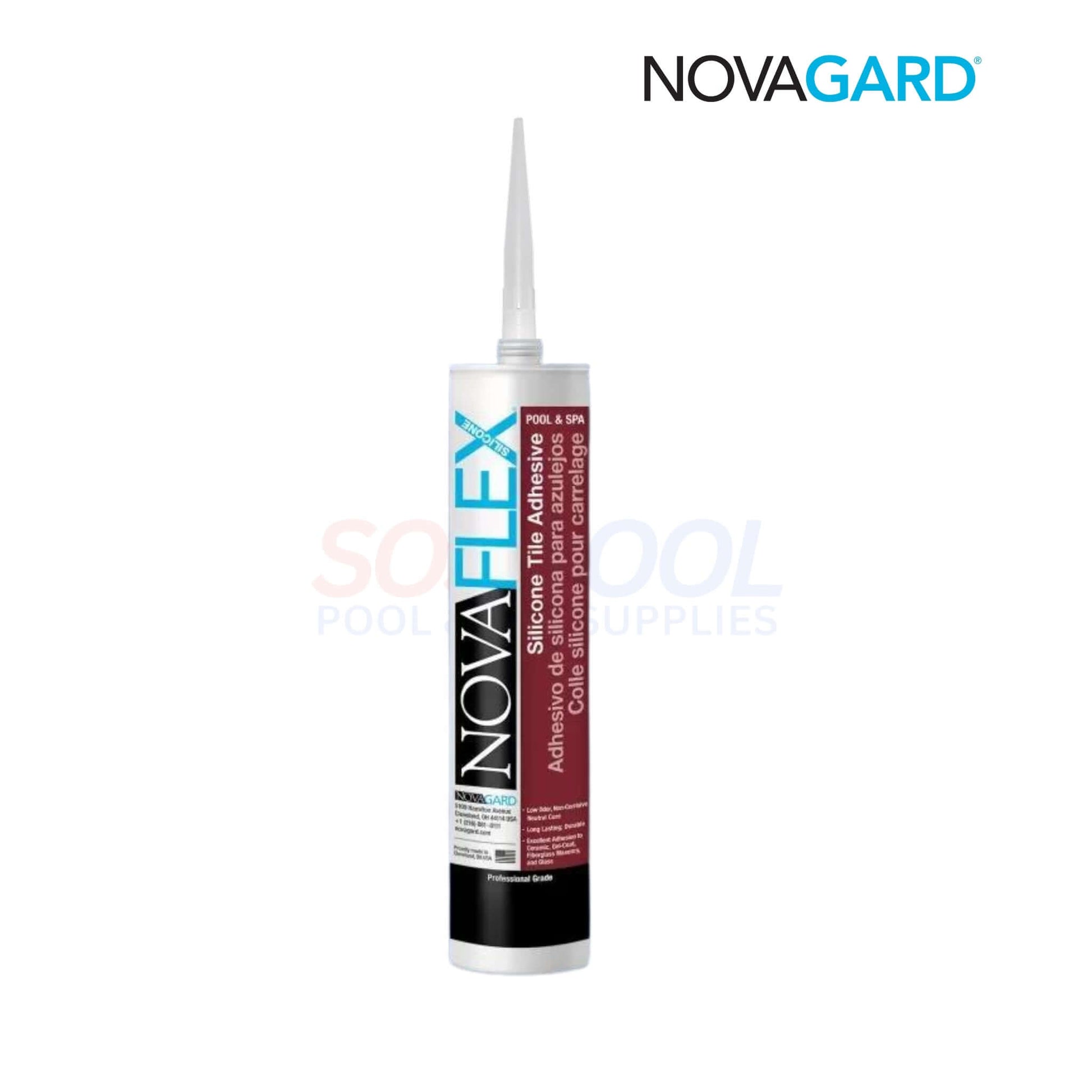 NovaGard Silicone Tile Adhesive 10.3oz for floor tile, pool, spa. High-performance white adhesive for durable bonding.