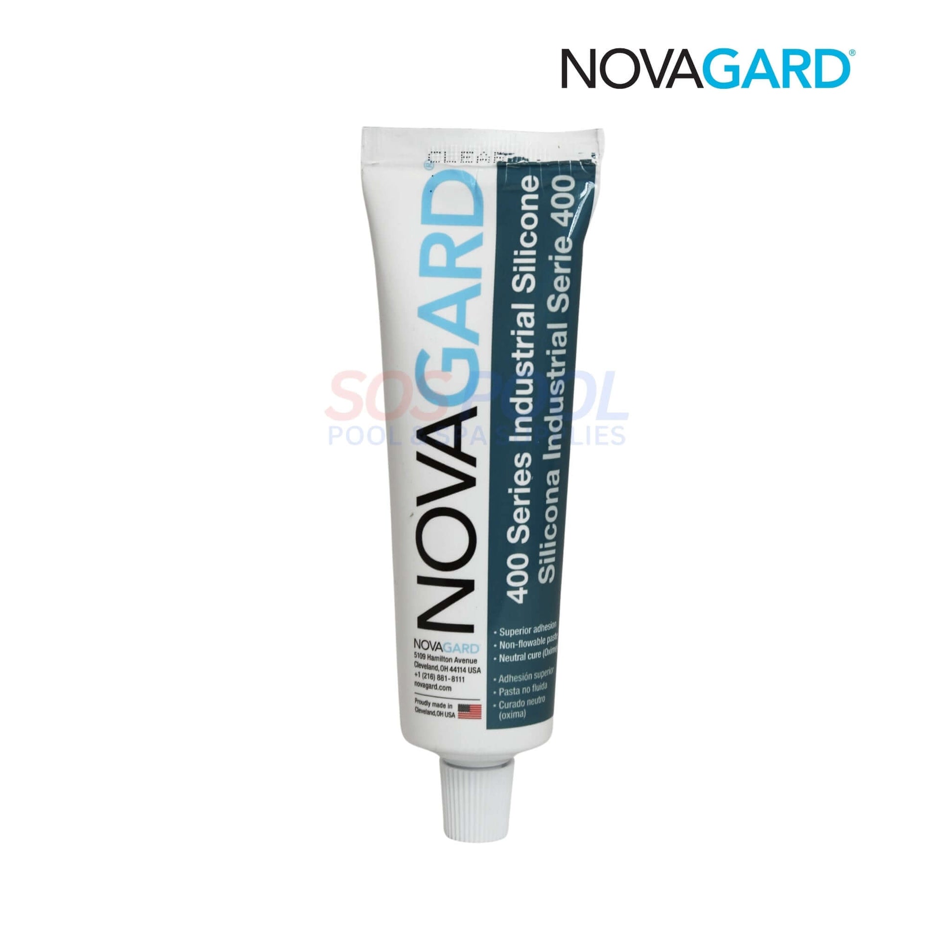 Novagard Clear Silicone Sealant Adhesive 3 oz | RTV400-150 in a tube, used for pool and spa maintenance and bonding.