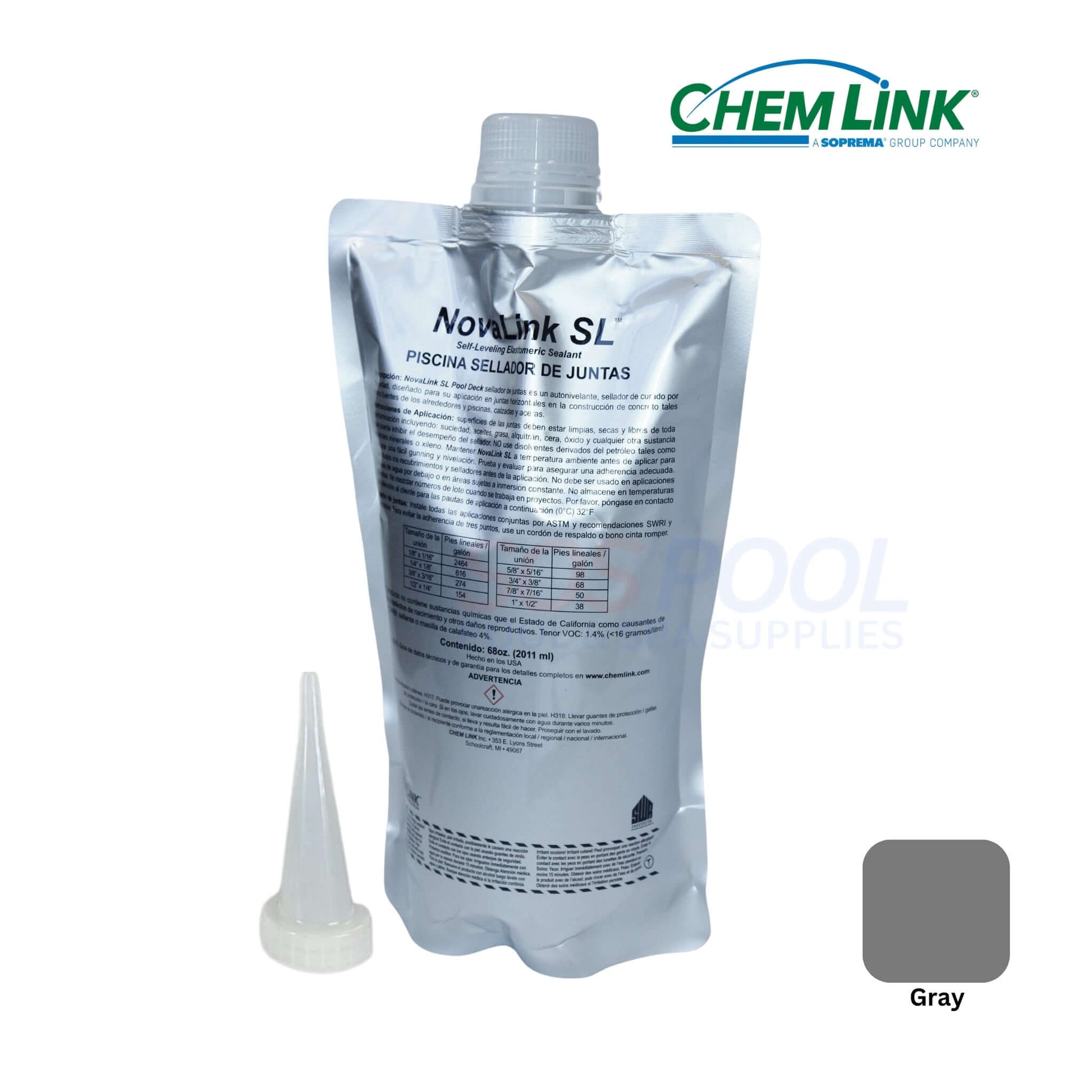 ChemLink NovaLink SL Pool Deck Joint Sealant Kit in gray with applicator for SOS Pool use (SKU F1239GR)