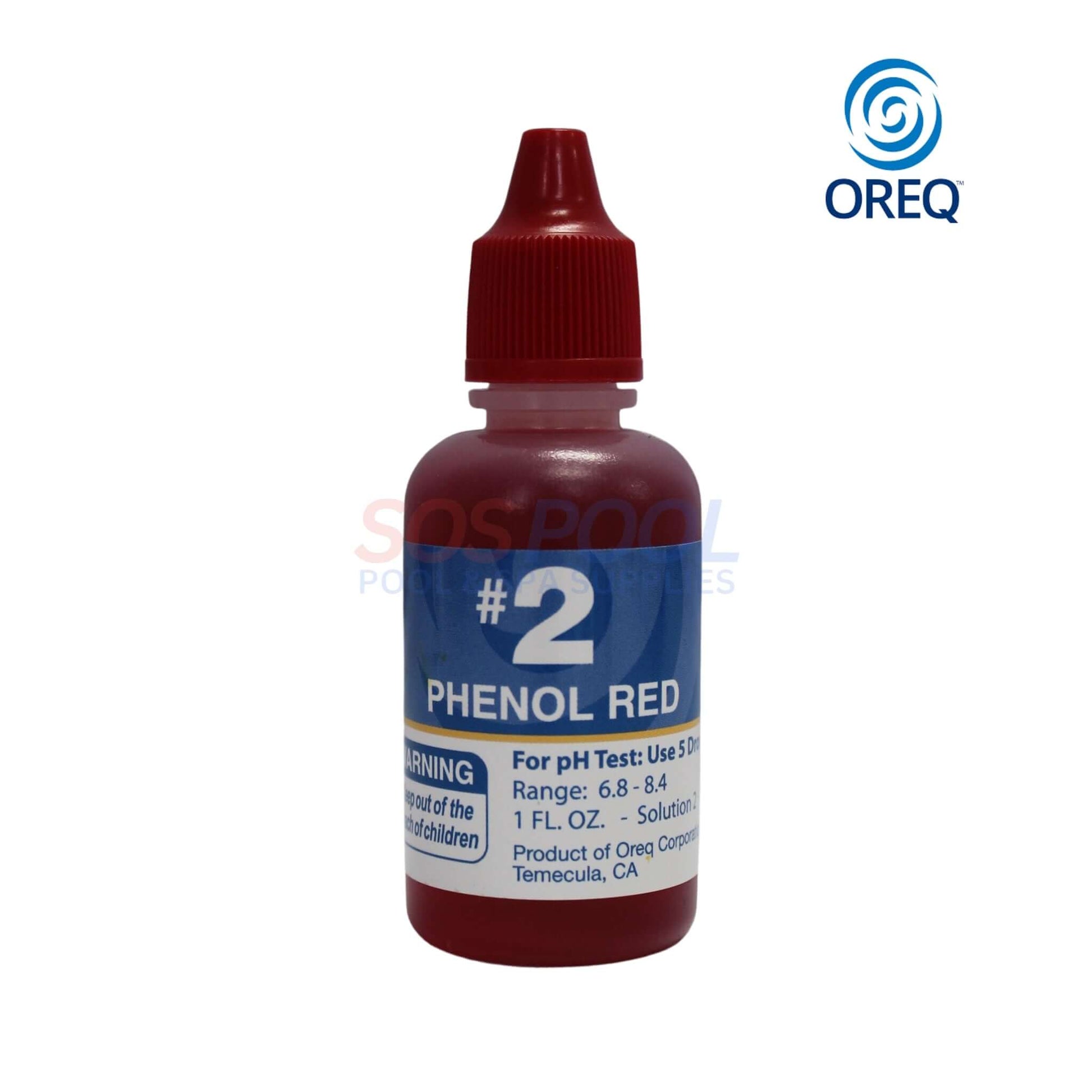 Oreq 4-Way Pool Water Test Kit | TK400 pH reagent #2 phenol red bottle for pool testing supplies, SOS Pool.