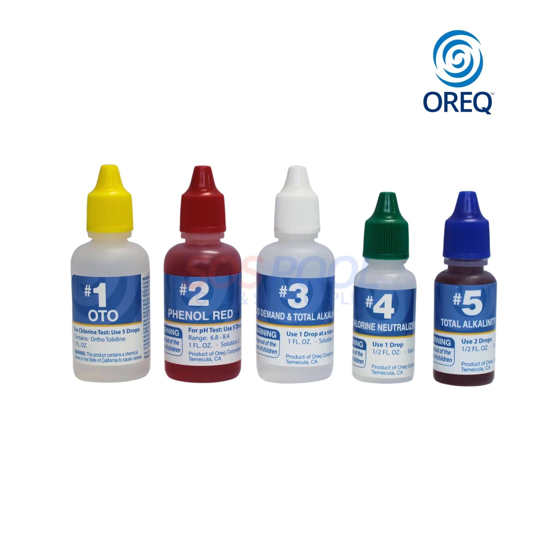 Oreq 4-Way Pool Water Test Kit | TK400, includes reagent bottles for pool testing, essential for balancing water chemistry.