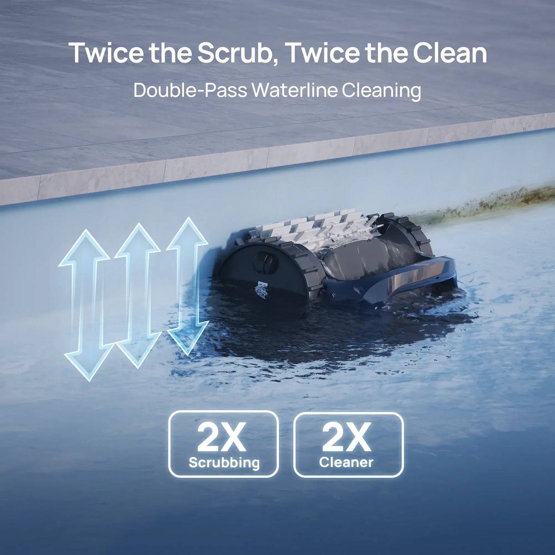 Beatbot P300 Cordless Robotic Pool Cleaner showcases double-pass waterline cleaning with efficient scrubbing for superior pool care.