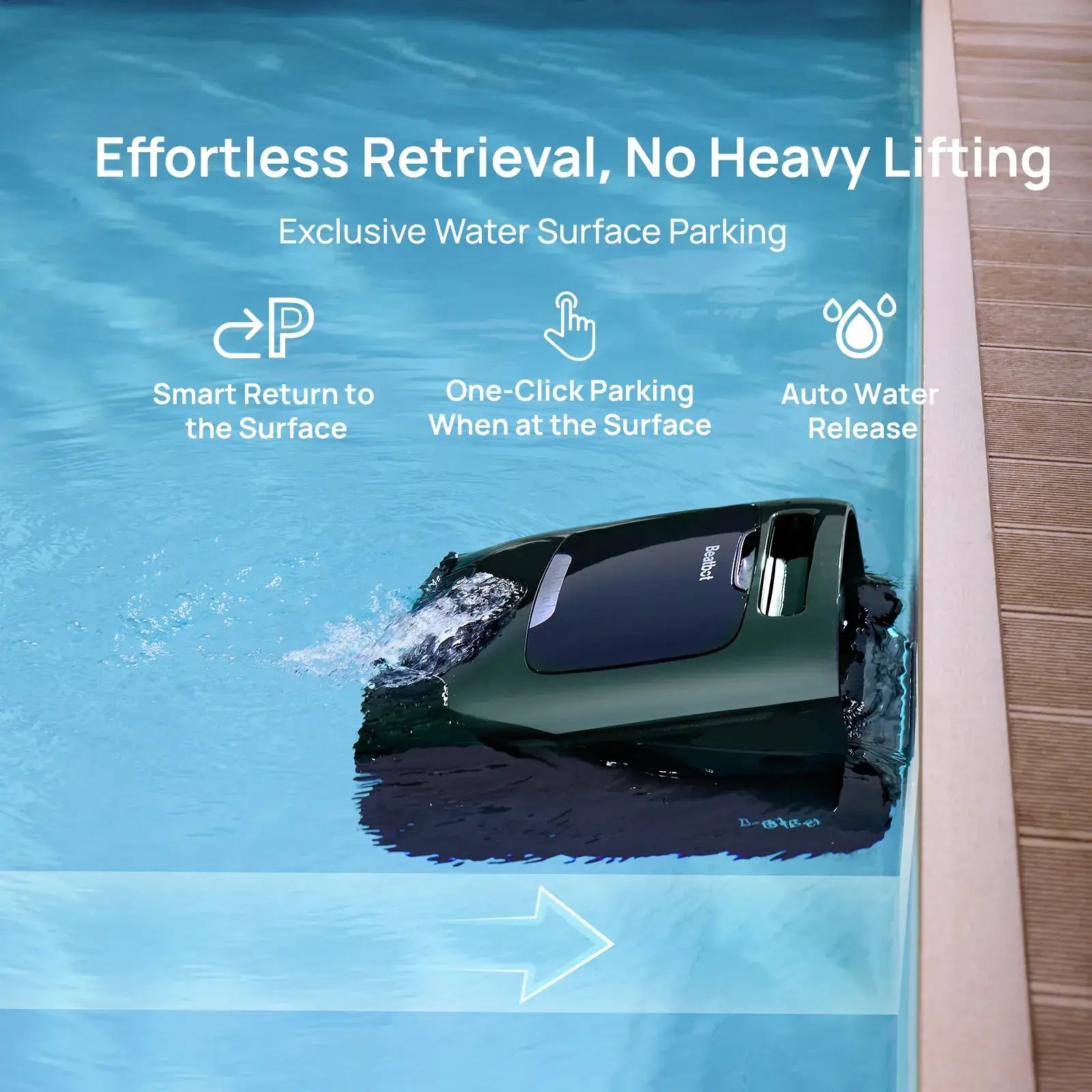 Beatbot P300 Pro Cordless Robotic Pool Cleaner navigating water with smart return feature, ideal for SOS pool supplies.