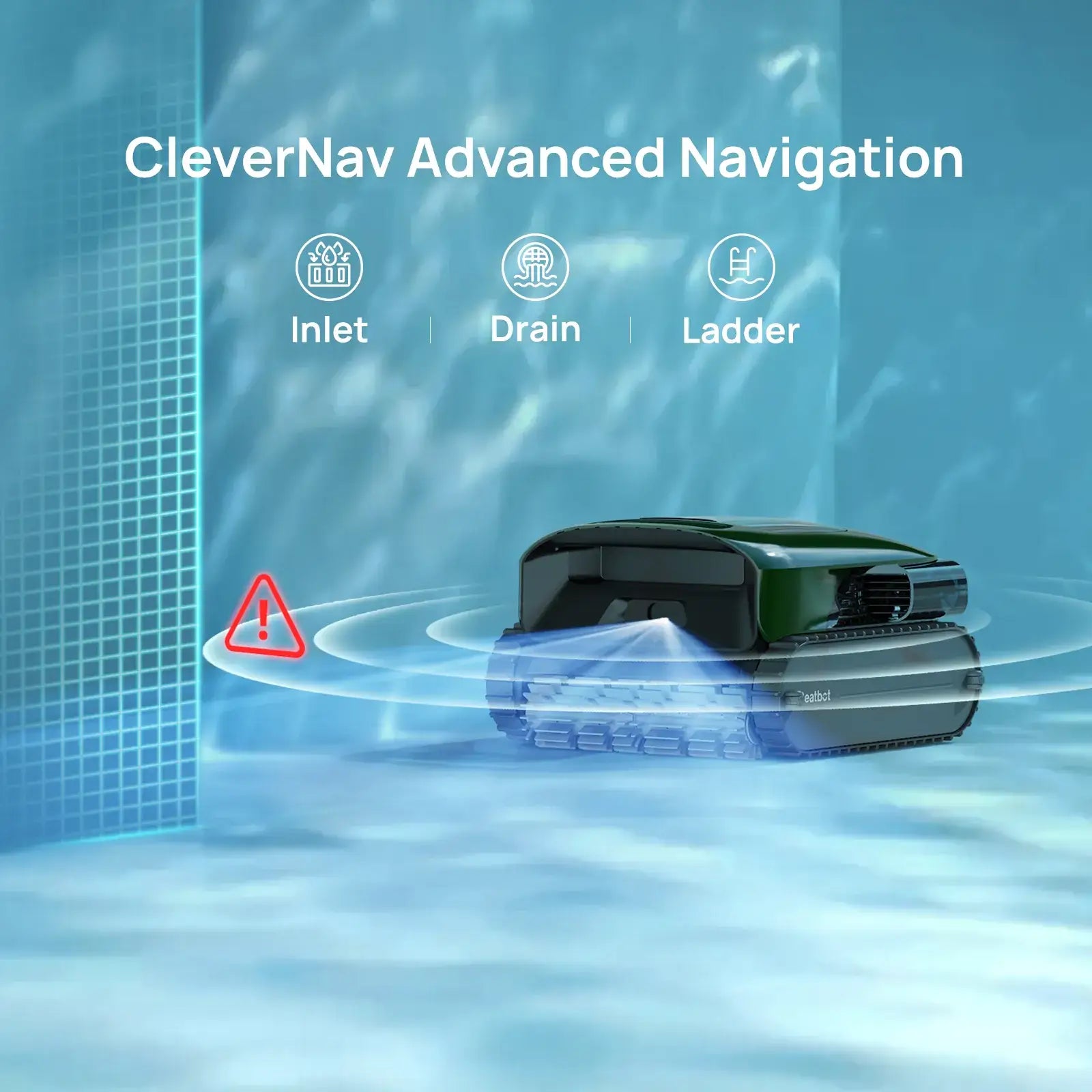 Beatbot P300 Pro Cordless Robotic Pool Cleaner demonstrating CleverNav Advanced Navigation in a swimming pool.