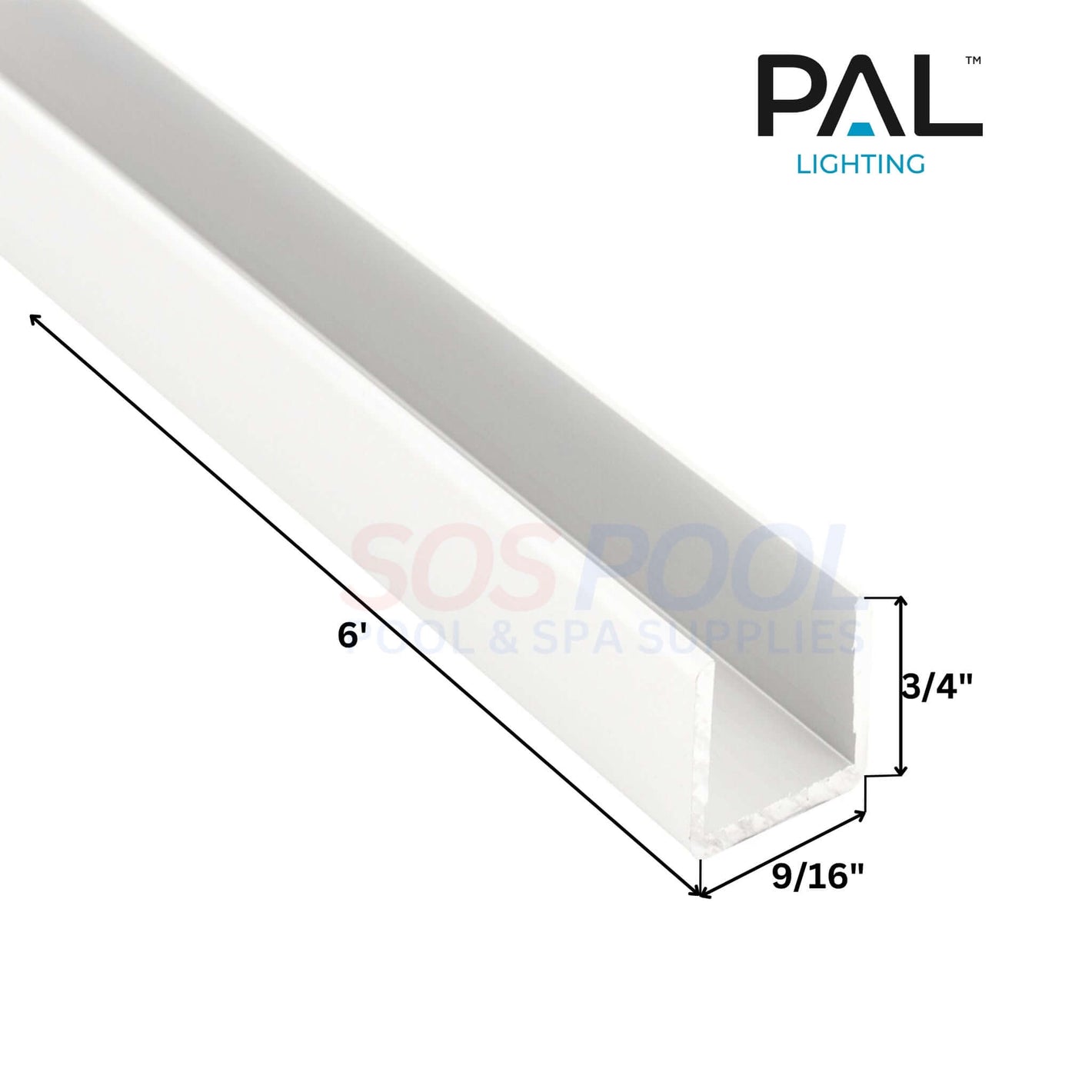 PAL Lighting Light Strip Mounting Track 6' for SOS Pool LED installations, dimensions 6', 3/4" wide, 9/16" deep.