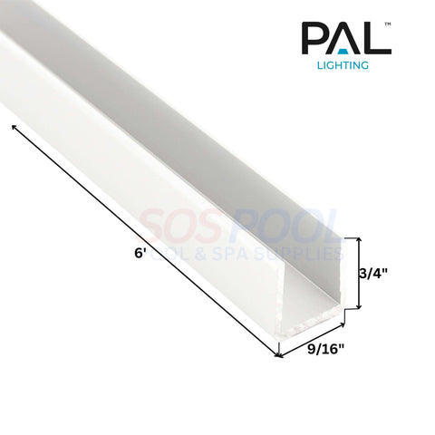 PAL Lighting Light Strip Mounting Track 6' for SOS Pool LED installations, dimensions 6', 3/4" wide, 9/16" deep.