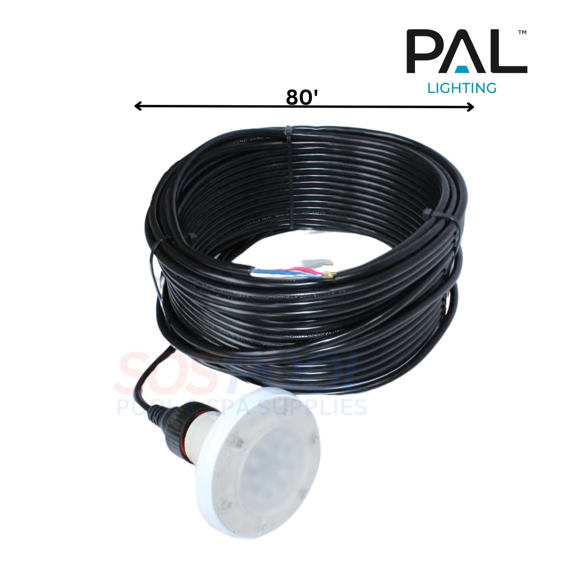 PAL Lighting Treo Max Multi Color Nicheless Pool & Spa Light with 80 ft cable for SOS Pool use.