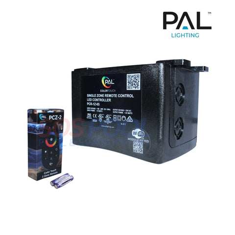 PAL Lighting Multi Color Single Zone Transformer with WiFi and Remote, model 64-PCR-1ZW-65, for dynamic lighting control.