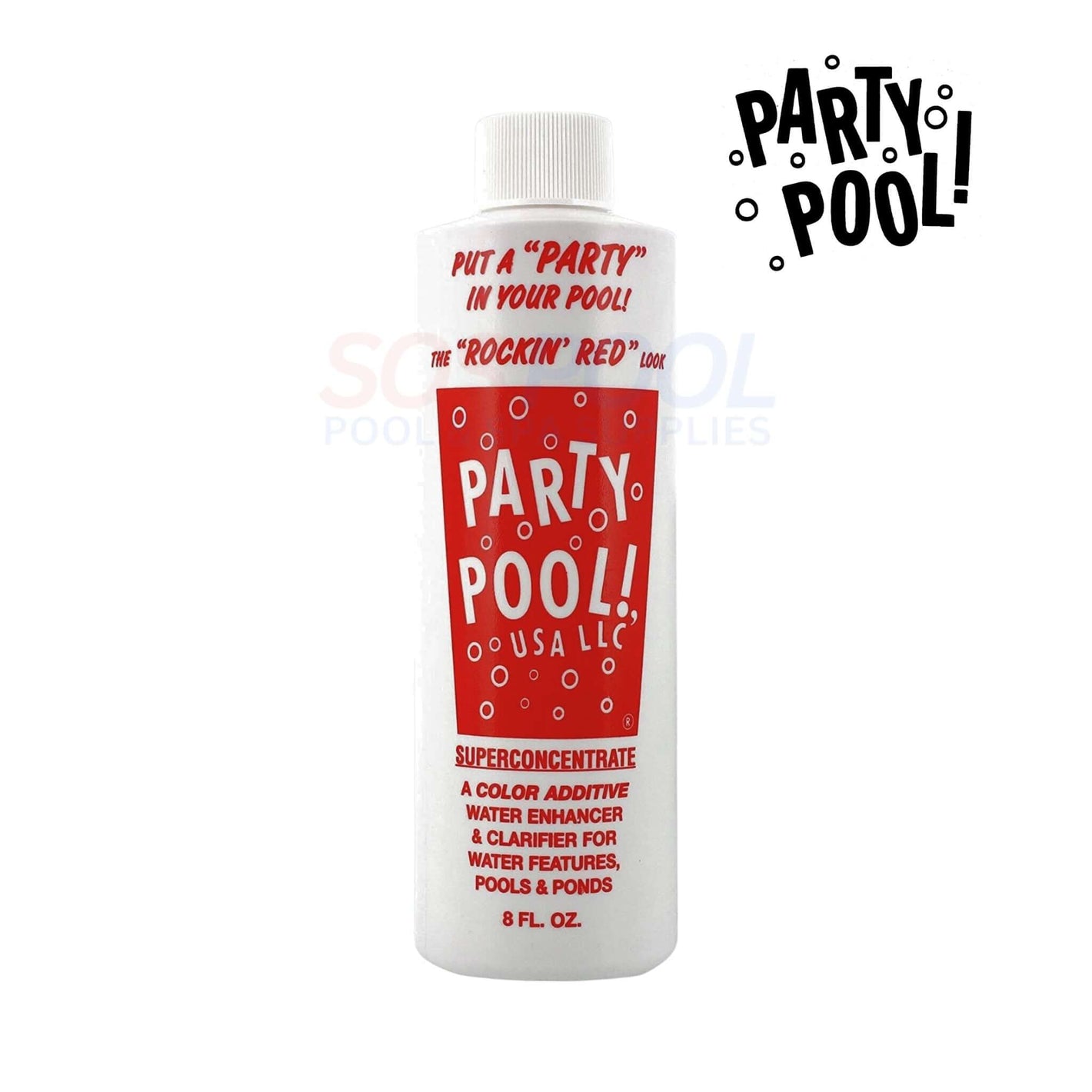 Party Pool | Pool Color Additive Rockin Red | 47016-00010 8 oz bottle, non-toxic dye for vibrant water effects in pools.