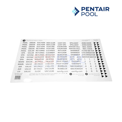 Pentair A&A In-Floor Plumbing Labels | 523186 | 542583 on a white background, featuring clear plumbing identification for SOS Pool.  